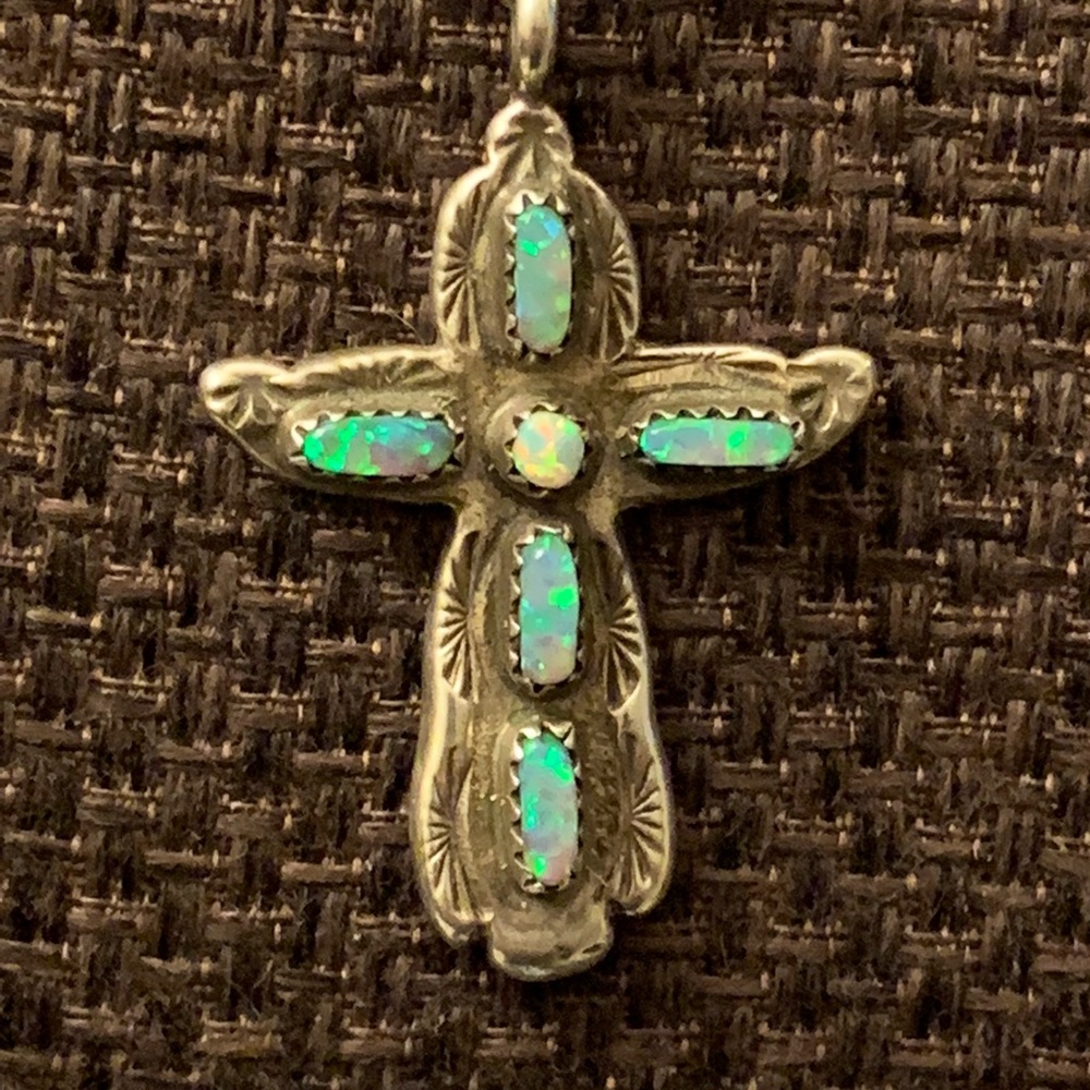 Sterling silver Native made Opal Cross